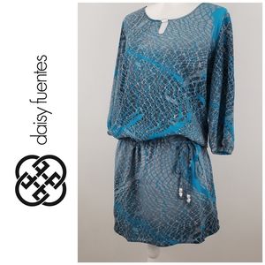 Daisy Fuentes Watercolor Drop Waist Blouson Dress